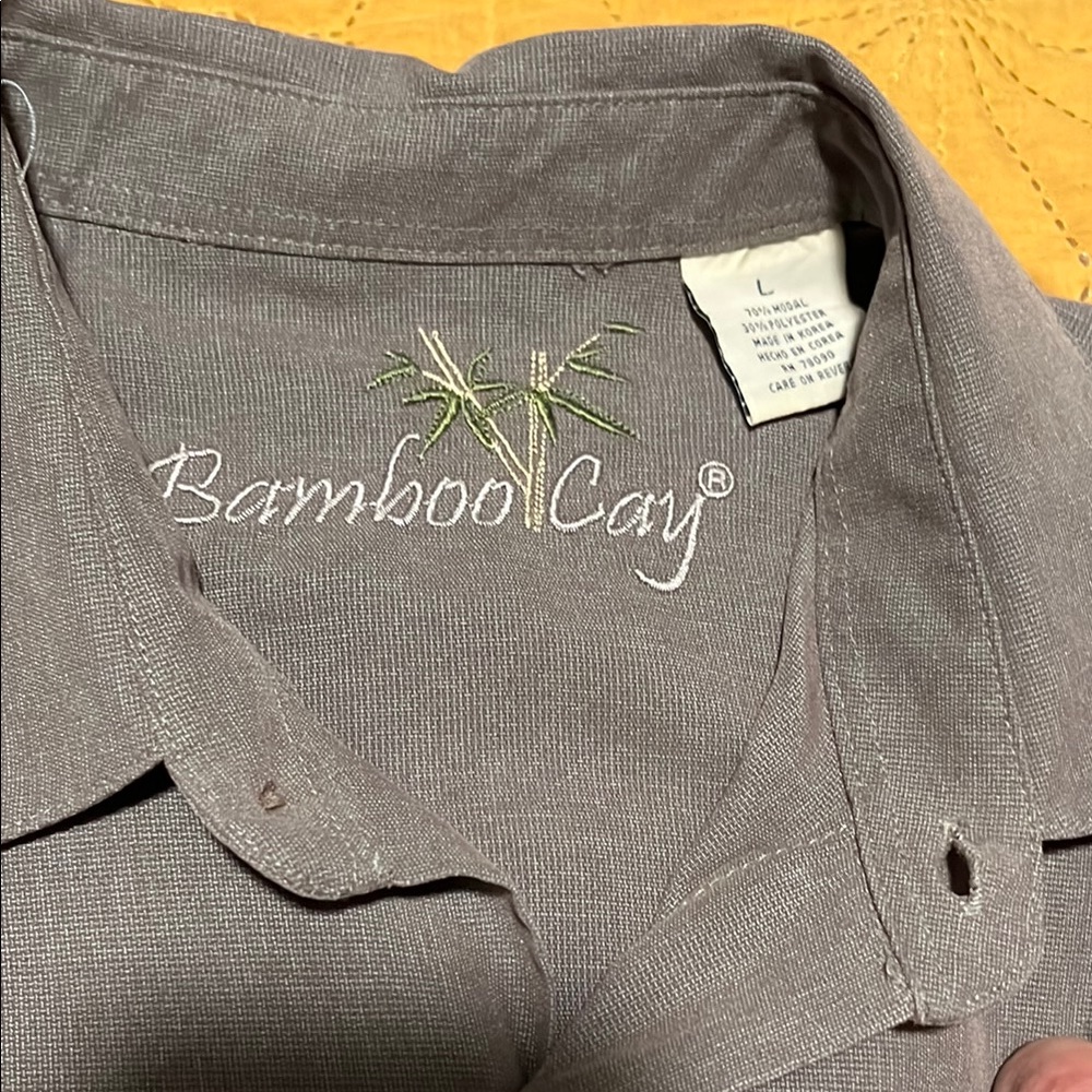 Gray and Cream Embroidered Button-Up Shirt - Picture 4 of 12